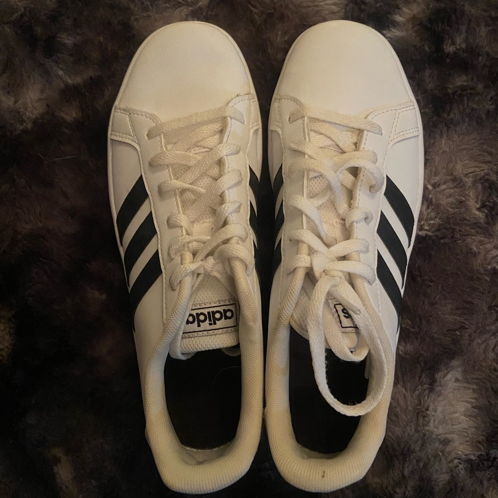 Adidas Classic White Sneakers with Black Stripes